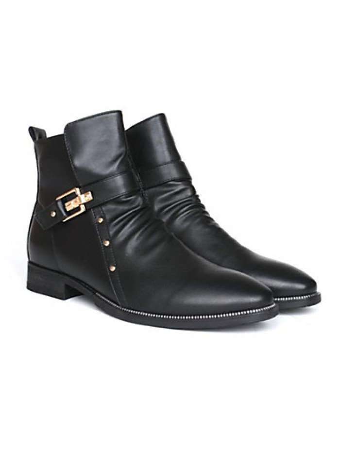 Shoes Casual Leather Boots Elevator Shoes Black