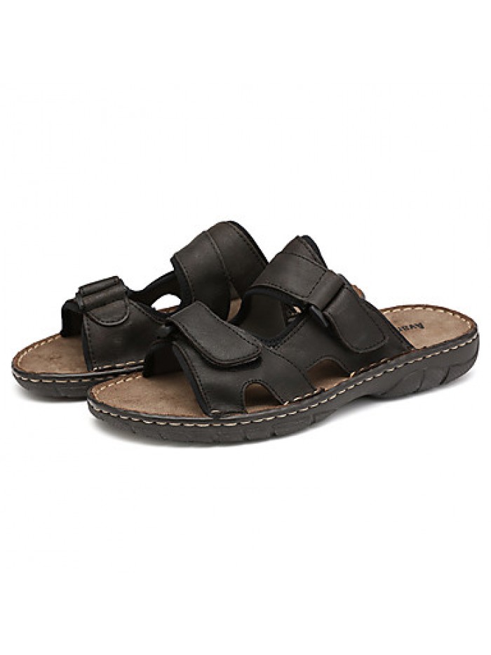 Men's Shoes Outdoor / Work & Duty / Casual Leather Sandals Black / Brown / Khaki