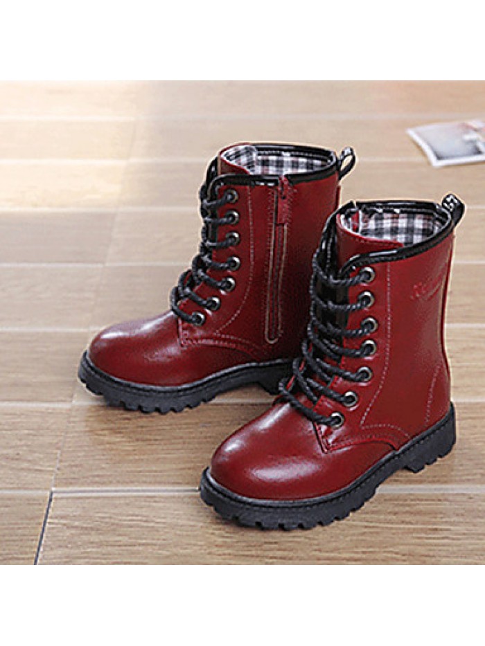 Girl's Boots Fall / Winter Snow Boots / Comfort PU Dress / Casual Flat Heel Zipper Black / Red / Burgundy Walking