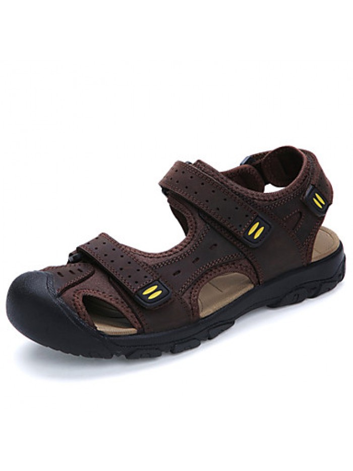 Men's Shoes Outdoor / Casual Nappa Leather / Fabric Sandals Brown / Yellow / Khaki