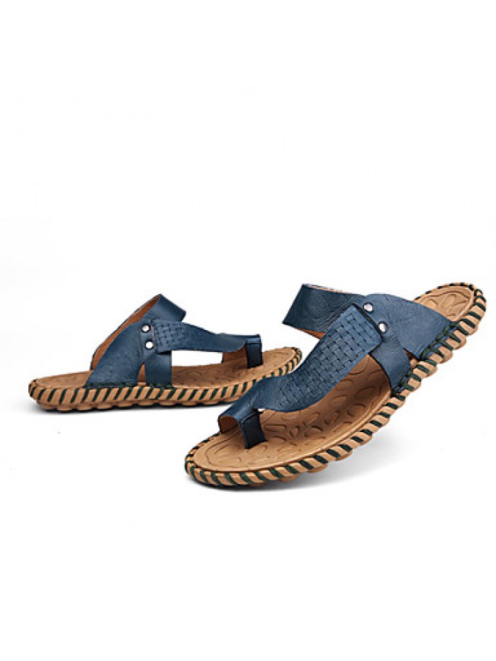 Men's Shoes Nappa Leather Outdoor / Casual Sandals Outdoor / Casual Flat Heel Blue / Brown / Yellow