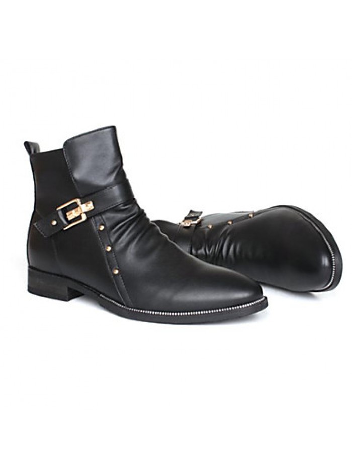 Shoes Casual Leather Boots Elevator Shoes Black