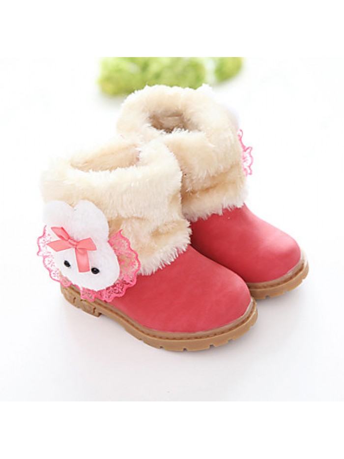 Girl's Boots Fall / Winter Fashion Boots PU Outdoor / Casual Flat Heel Fur Brown / Pink / Red Walking