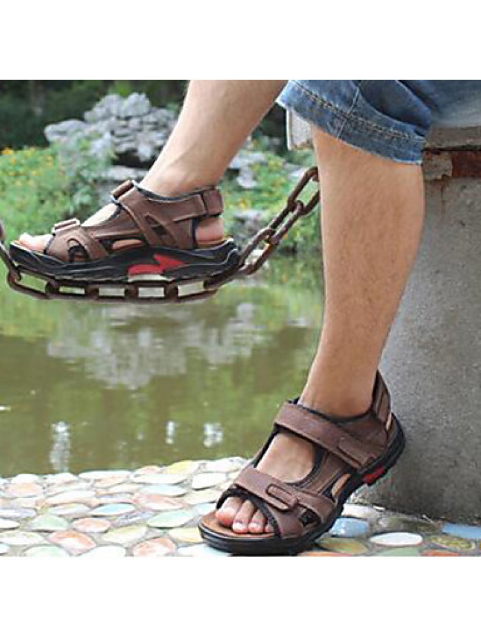 Men's Shoes Outdoor / Office & Career / Athletic / Dress / Casual Leather Sandals / Flip-Flops Big Size Taupe