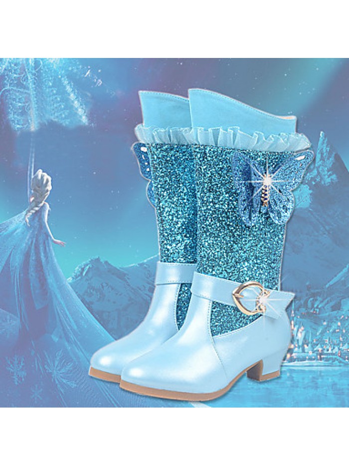 Girls Cinderella Suede Boots Princess Shoes Soft Bottom Dress shoesPrincess Fur Low Heel Knee High Boots