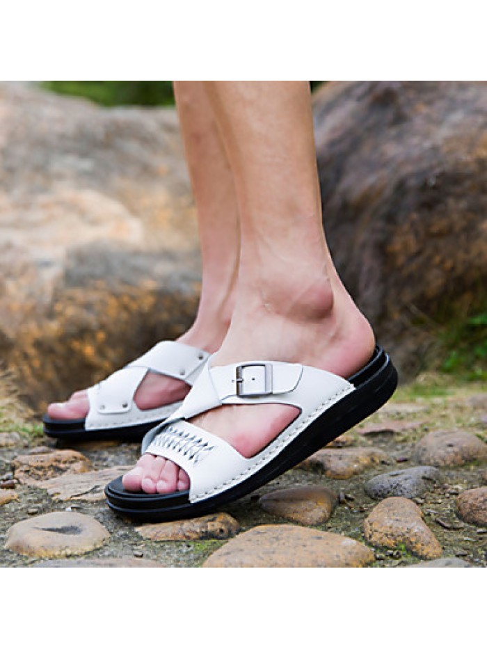 Men's Shoes Outdoor / Office & Career / Athletic / Dress / Casual Nappa Leather Slippers Black / White