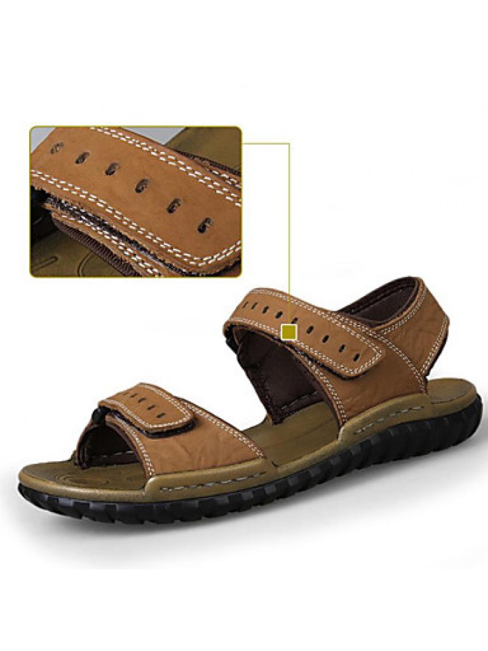 Men's Shoes Outdoor / Office & Career / Athletic / Casual Nappa Leather Big size Sandals Khaki