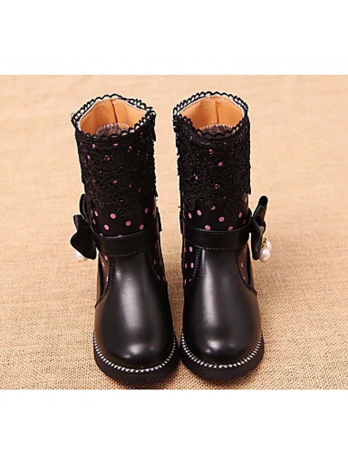 Girl's Boots Spring / Fall Combat Boots PU Casual Flat Heel Zipper Black / Pink / Red Others