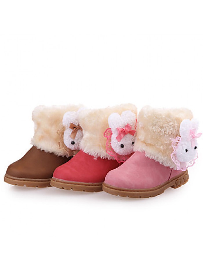 Girl's Boots Fall / Winter Fashion Boots PU Outdoor / Casual Flat Heel Fur Brown / Pink / Red Walking