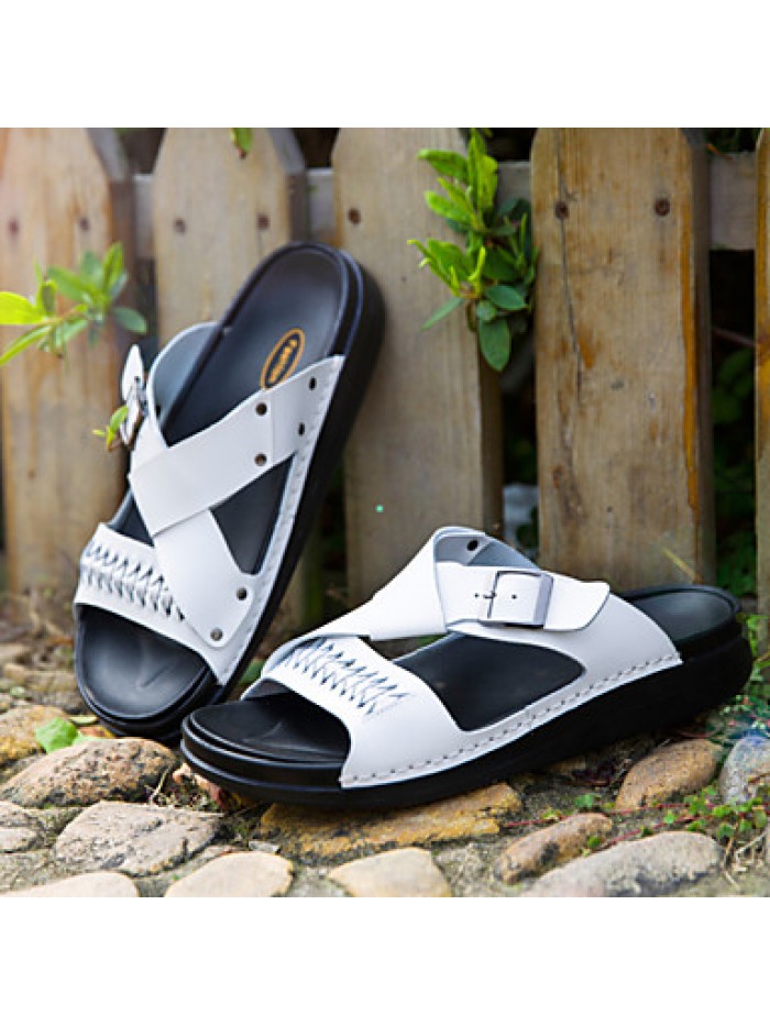 Men's Shoes Outdoor / Office & Career / Athletic / Dress / Casual Nappa Leather Slippers Black / White