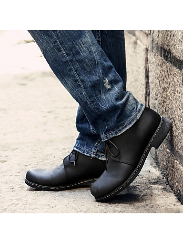 Shoes Leather Casual Boots Casual Low Heel Lace-up Black / Brown